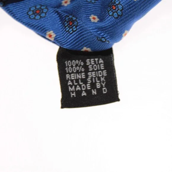 Drake's NWT Neck Tie in Blue with White & Orange Mini Floral Print 100% Silk
